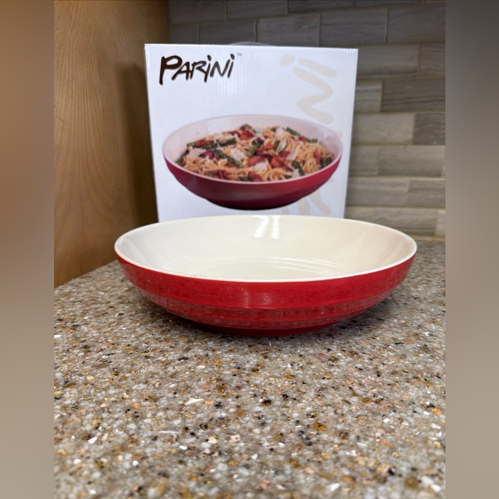 Parini Red and White Ceramic Pasta and Fruit Bowl .